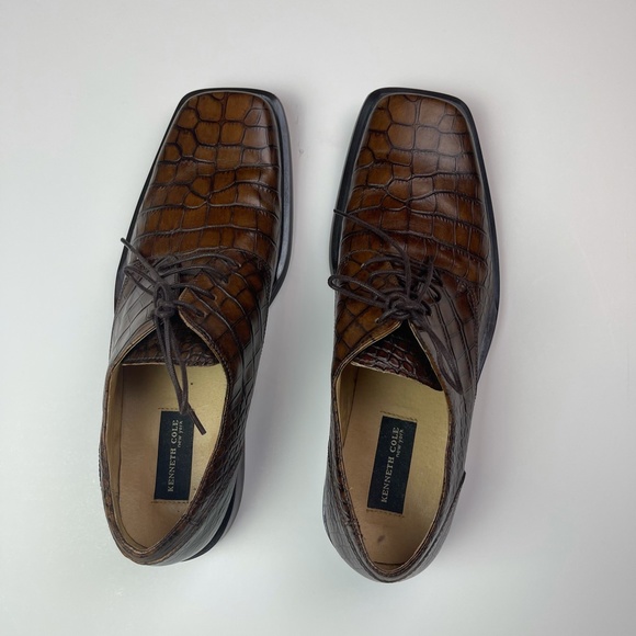 Kenneth Cole New York Brown Leather Crocodile Print Square-toe Oxfords S… main image 7